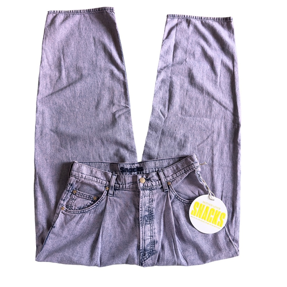 Mother Snacks The Pleated Fun Dip Puddle Straight Leg Jeans In Silver Pink - Picture 7 of 15